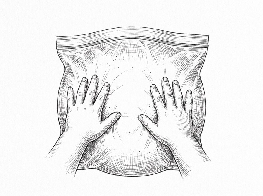 A sealed bag of air pushing back against squeezing hands